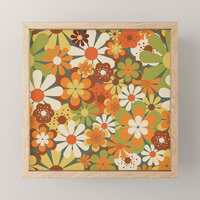 70's Retro Flowers Print Mini Art Print
