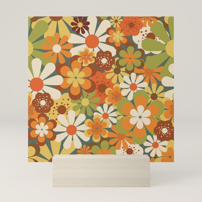 70's Retro Flowers Print Mini Art Print