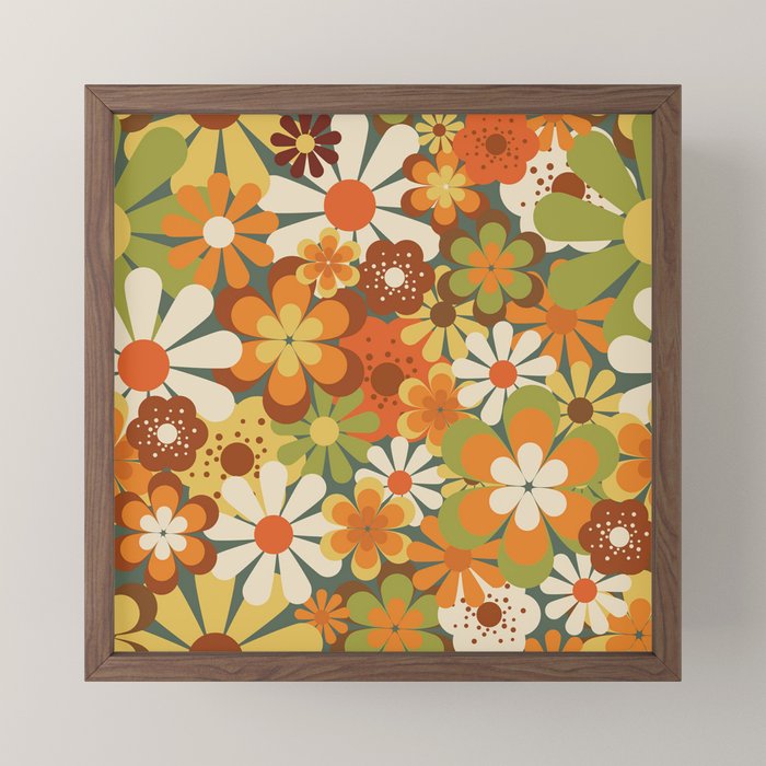 70's Retro Flowers Print Mini Art Print