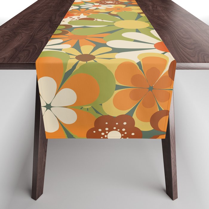 70's Retro Flowers Print Table Runner