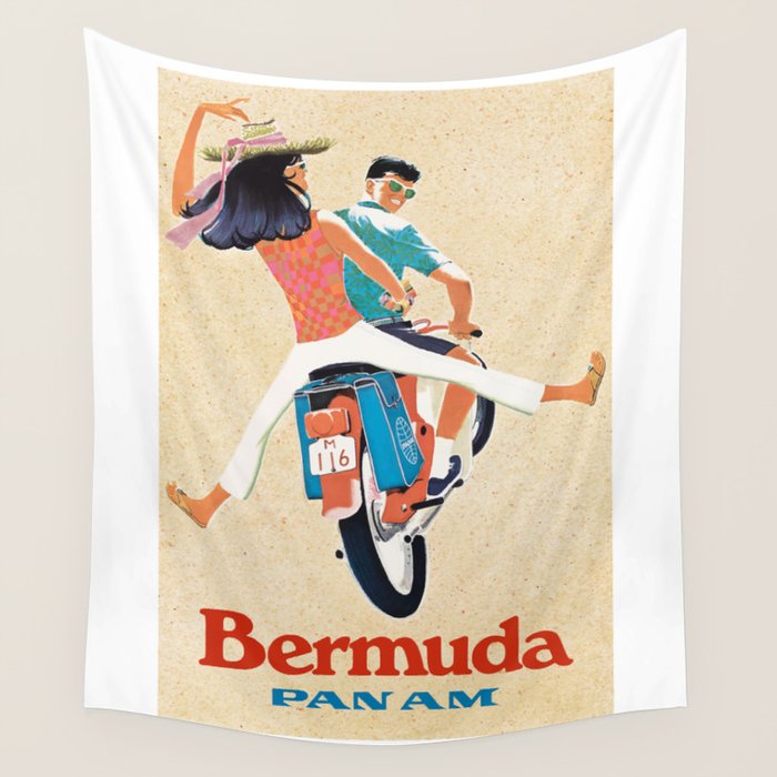 1960 Bermuda Pan American Airlines Travel Poster Wall Tapestry