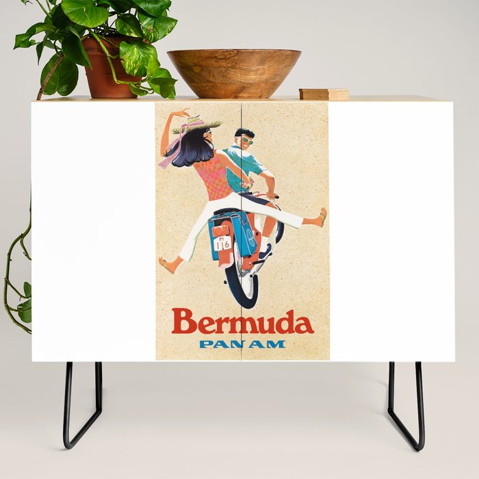 1960 Bermuda Pan American Airlines Travel Poster Credenza