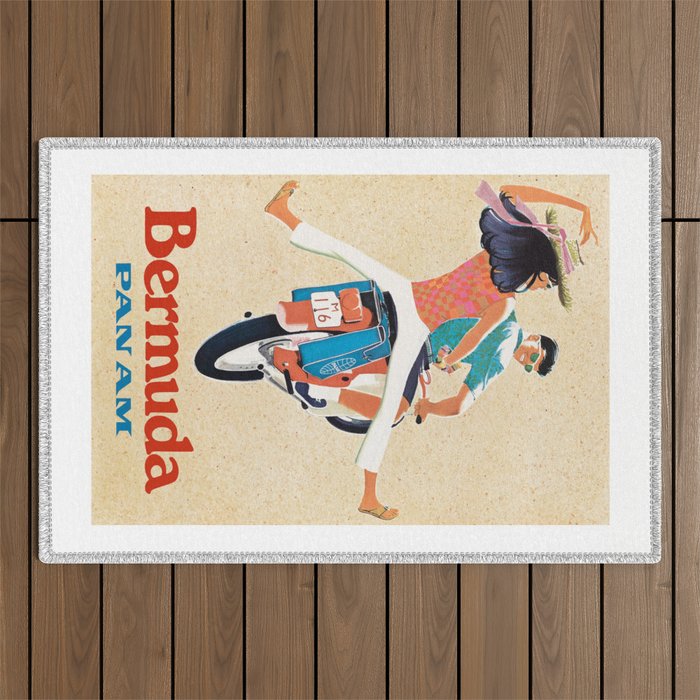 1960 Bermuda Pan American Airlines Travel Poster Outdoor Rug