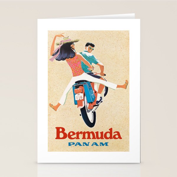 1960 Bermuda Pan American Airlines Travel Poster Stationery Card