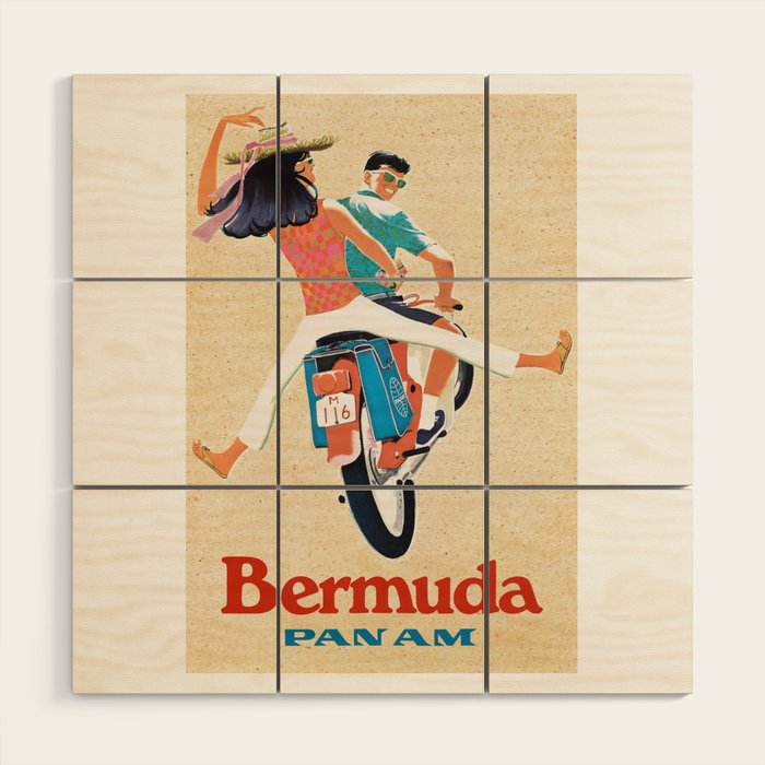 1960 Bermuda Pan American Airlines Travel Poster Wood Wall Art
