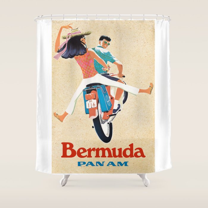 1960 Bermuda Pan American Airlines Travel Poster Shower Curtain