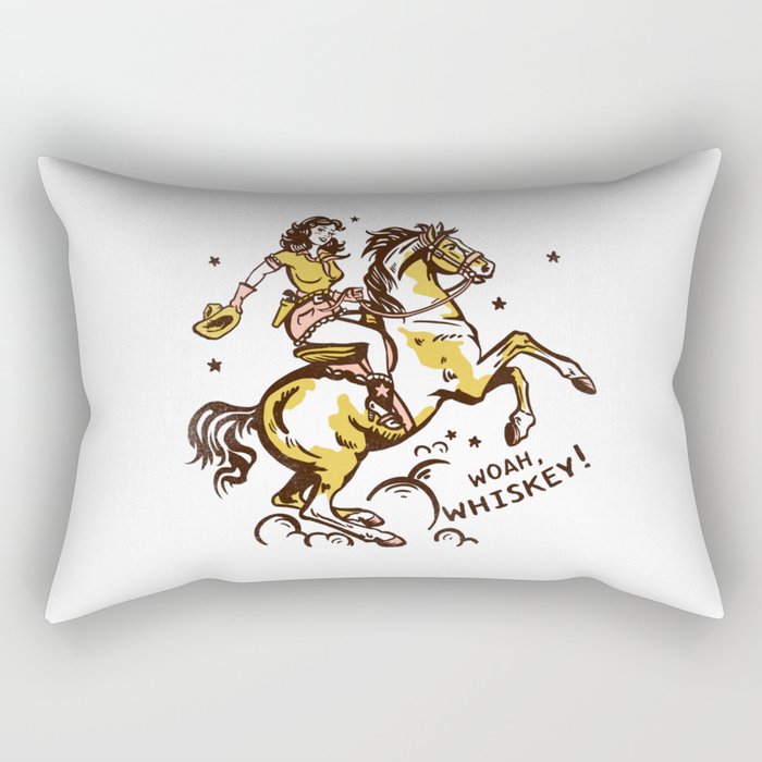 "Woah Whiskey" Western Pin Up Cowgirl & Her Horse Rectangular Pillow