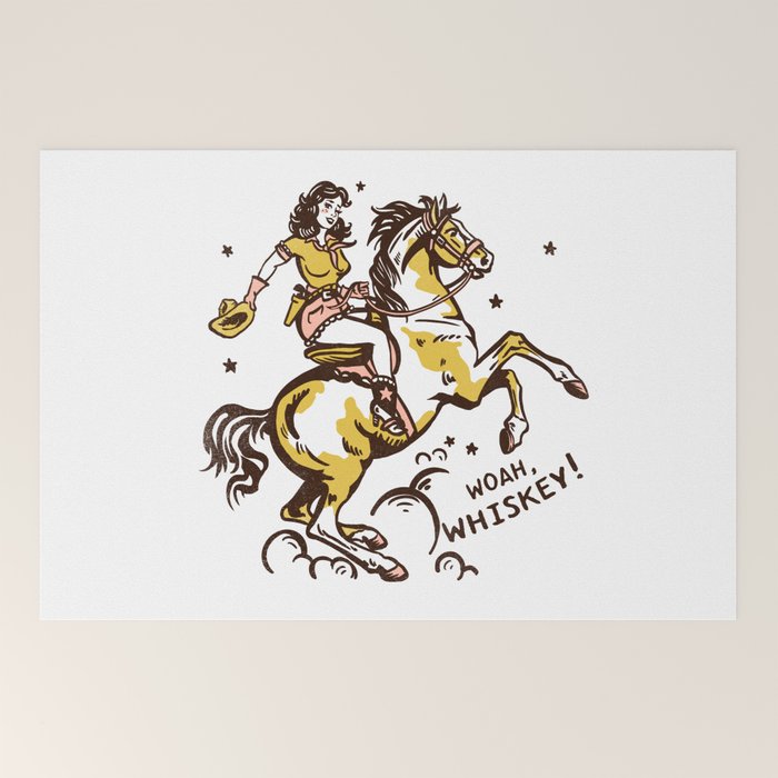 "Woah Whiskey" Western Pin Up Cowgirl & Her Horse Welcome Mat