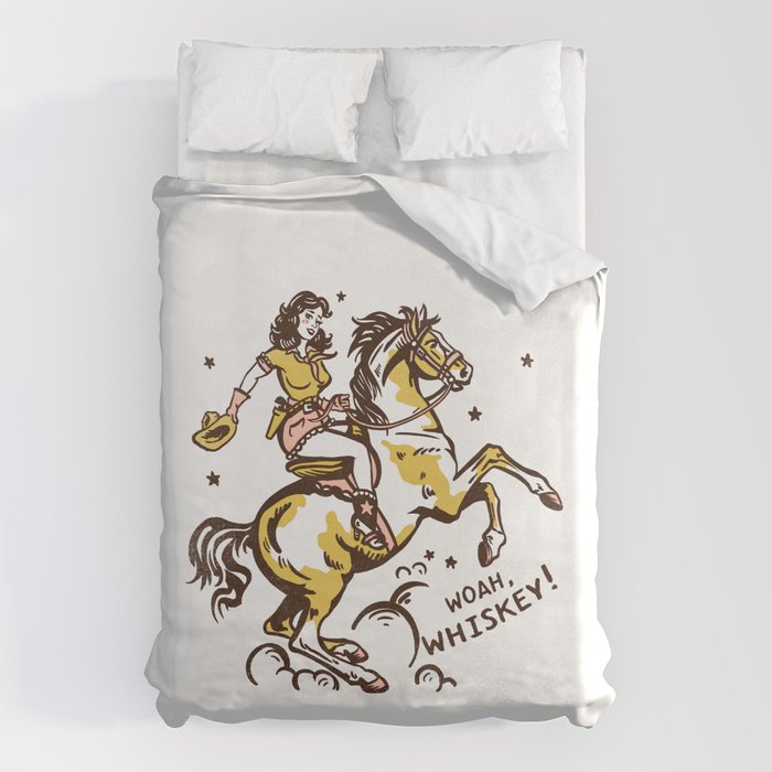 "Woah Whiskey" Western Pin Up Cowgirl & Her Horse Duvet Cover
