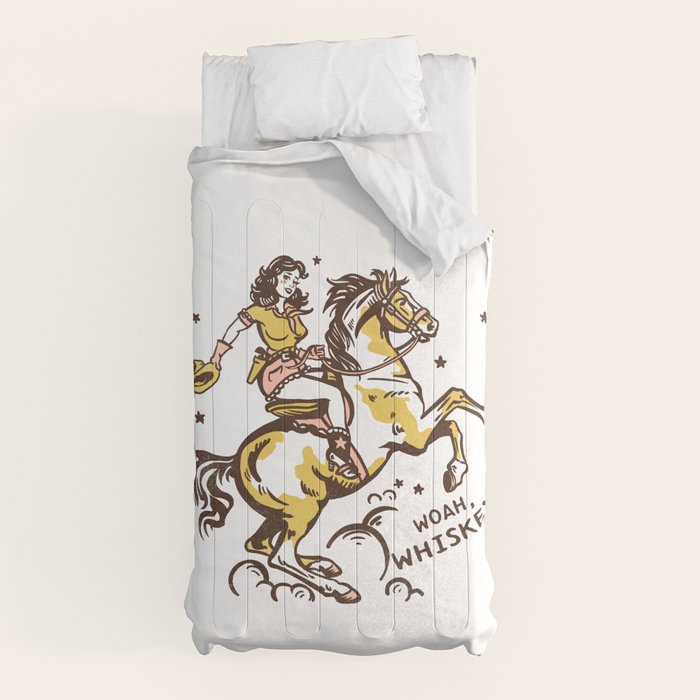 "Woah Whiskey" Western Pin Up Cowgirl & Her Horse Comforter