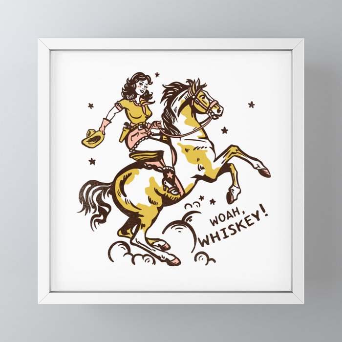 "Woah Whiskey" Western Pin Up Cowgirl & Her Horse Mini Art Print