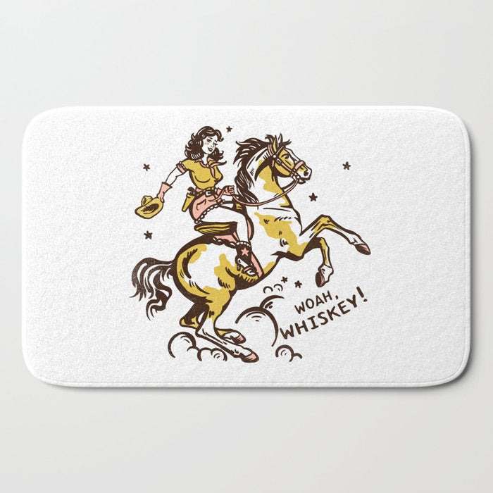 "Woah Whiskey" Western Pin Up Cowgirl & Her Horse Bath Mat