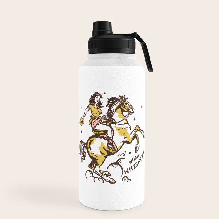 "Woah Whiskey" Western Pin Up Cowgirl & Her Horse Water Bottle