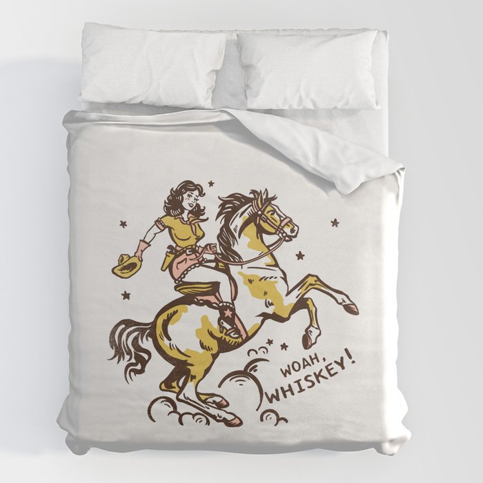"Woah Whiskey" Western Pin Up Cowgirl & Her Horse Duvet Cover