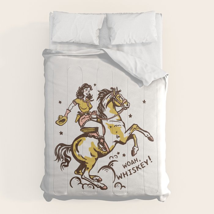 "Woah Whiskey" Western Pin Up Cowgirl & Her Horse Comforter