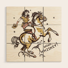 "Woah Whiskey" Western Pin Up Cowgirl & Her Horse Wood Wall Art