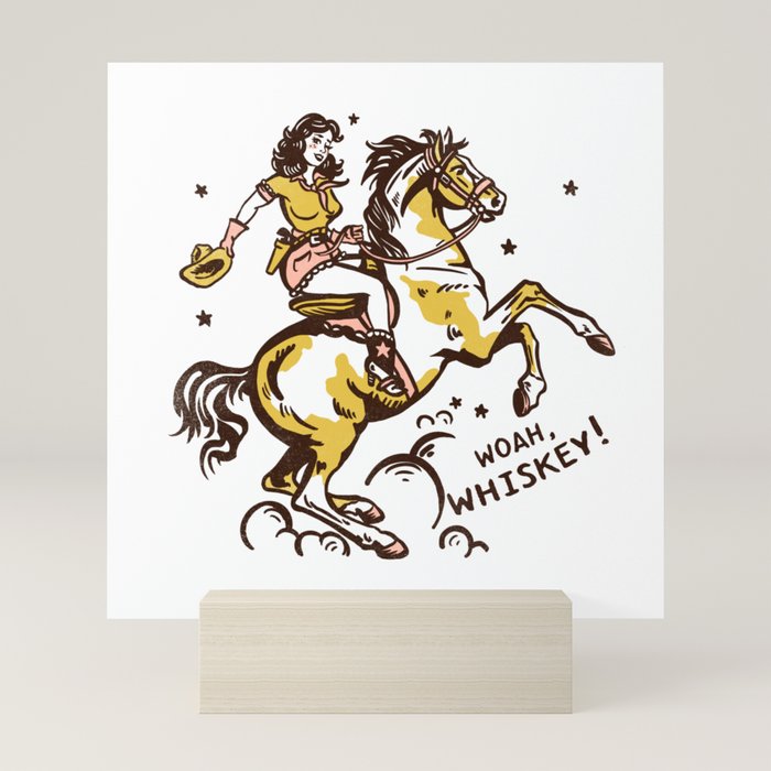"Woah Whiskey" Western Pin Up Cowgirl & Her Horse Mini Art Print