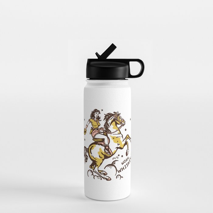 "Woah Whiskey" Western Pin Up Cowgirl & Her Horse Water Bottle