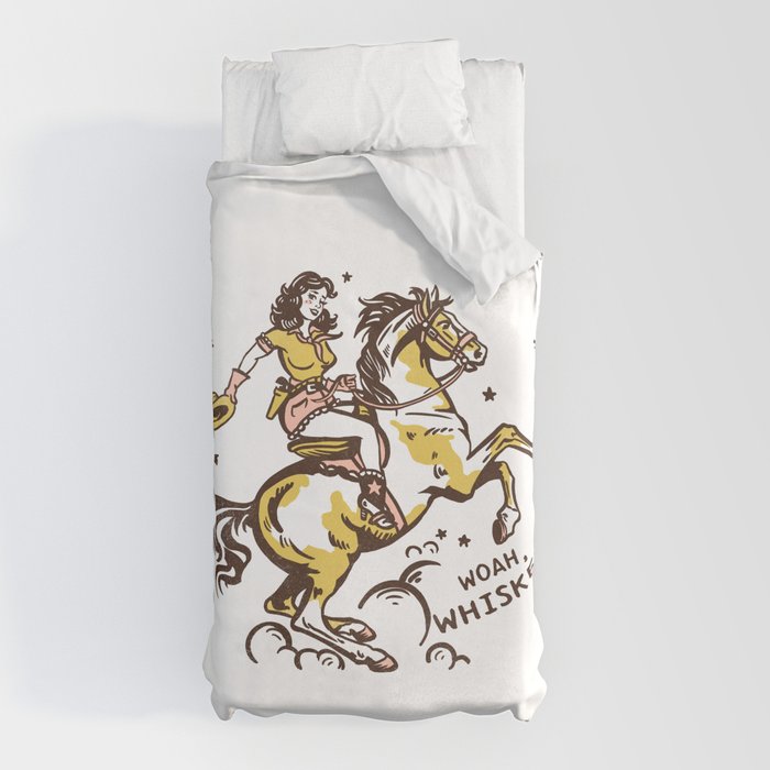 "Woah Whiskey" Western Pin Up Cowgirl & Her Horse Duvet Cover