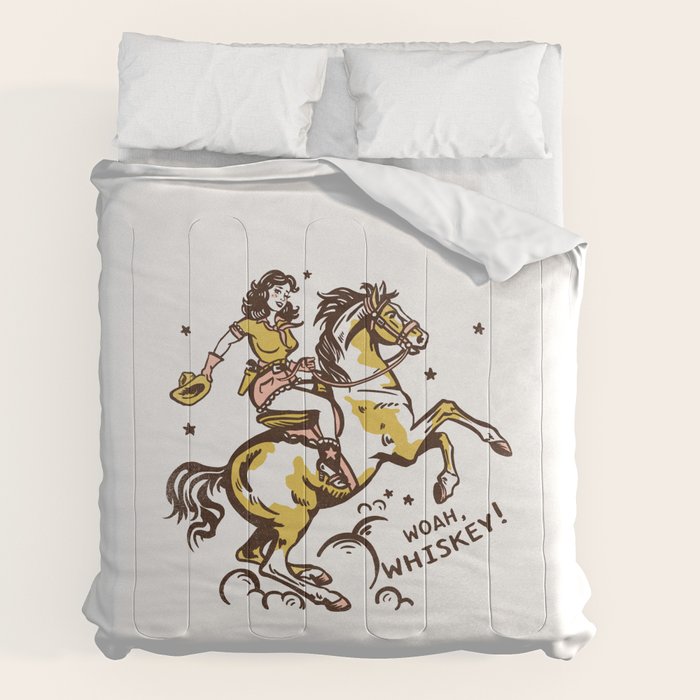 "Woah Whiskey" Western Pin Up Cowgirl & Her Horse Comforter