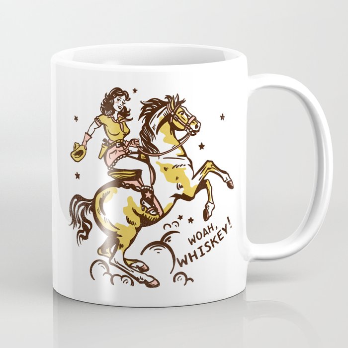 "Woah Whiskey" Western Pin Up Cowgirl & Her Horse Coffee Mug