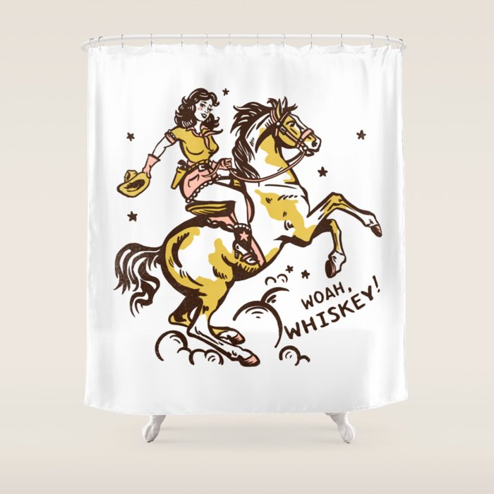 "Woah Whiskey" Western Pin Up Cowgirl & Her Horse Shower Curtain