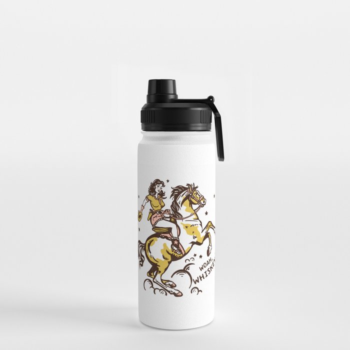 "Woah Whiskey" Western Pin Up Cowgirl & Her Horse Water Bottle