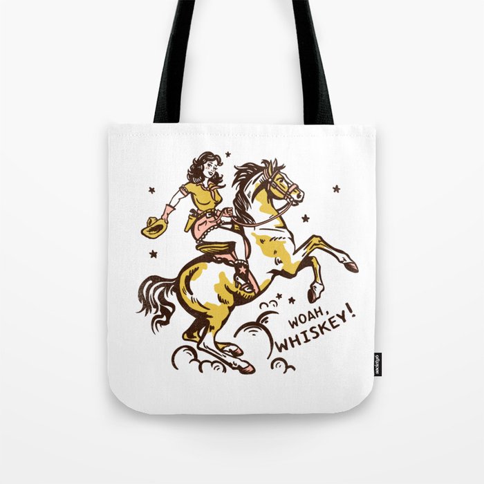 "Woah Whiskey" Western Pin Up Cowgirl & Her Horse Tote Bag
