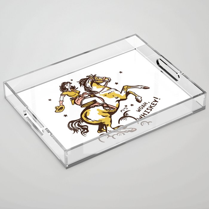 "Woah Whiskey" Western Pin Up Cowgirl & Her Horse Acrylic Tray