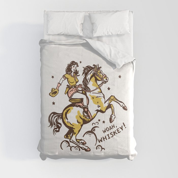 "Woah Whiskey" Western Pin Up Cowgirl & Her Horse Comforter