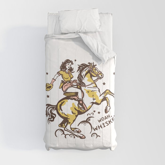 "Woah Whiskey" Western Pin Up Cowgirl & Her Horse Comforter