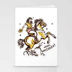 "Woah Whiskey" Western Pin Up Cowgirl & Her Horse Stationery Card