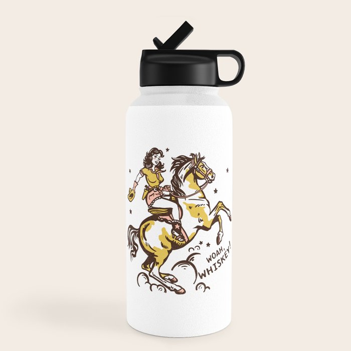 "Woah Whiskey" Western Pin Up Cowgirl & Her Horse Water Bottle