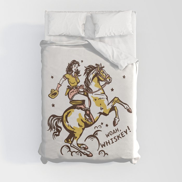 "Woah Whiskey" Western Pin Up Cowgirl & Her Horse Duvet Cover