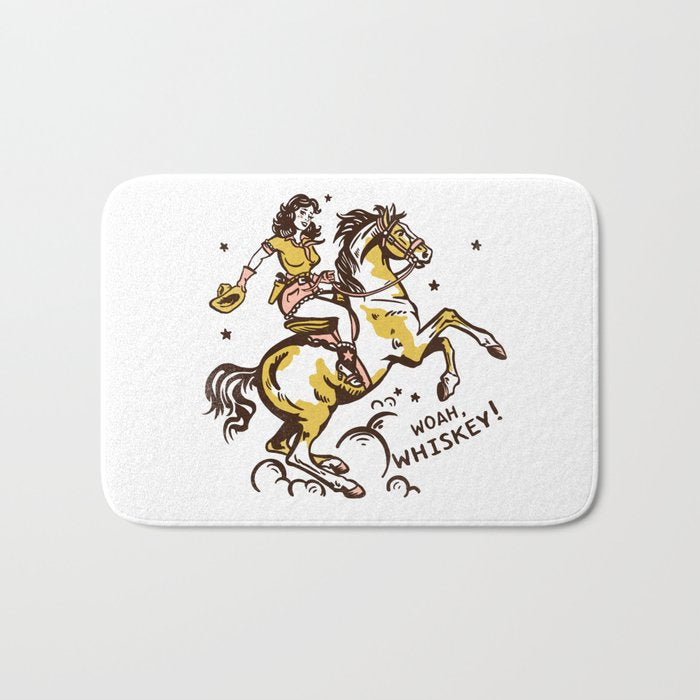 "Woah Whiskey" Western Pin Up Cowgirl & Her Horse Bath Mat