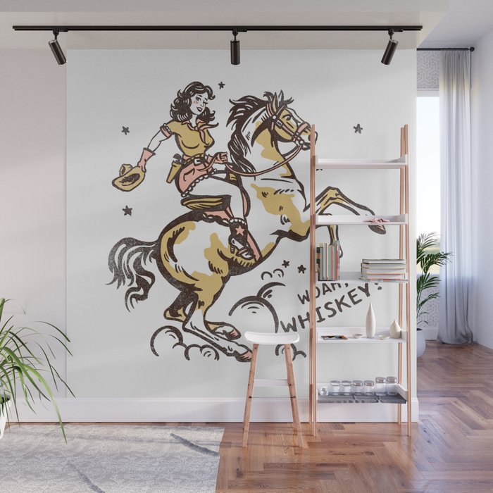 "Woah Whiskey" Western Pin Up Cowgirl & Her Horse Wall Mural