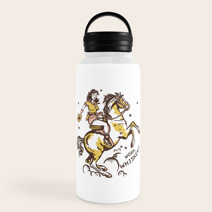 "Woah Whiskey" Western Pin Up Cowgirl & Her Horse Water Bottle