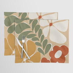 70s boho botanical flowers   Placemat