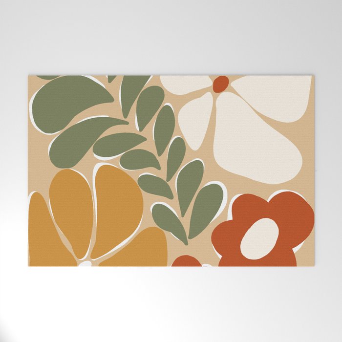 70s boho botanical flowers   Welcome Mat