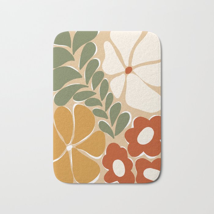 70s boho botanical flowers   Bath Mat