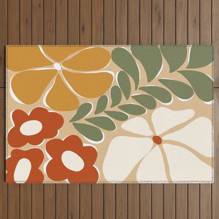 70s boho botanical flowers   Outdoor Rug