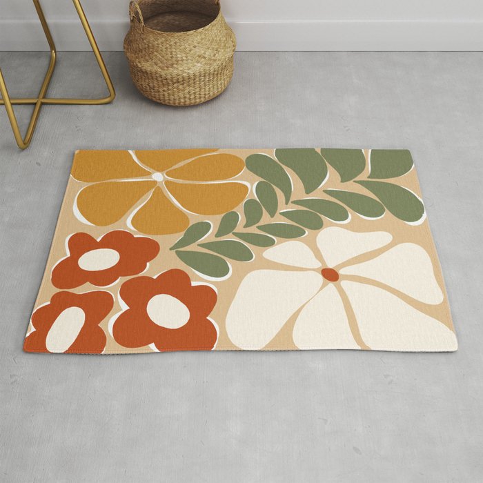70s boho botanical flowers   Rug