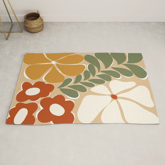 70s boho botanical flowers   Rug