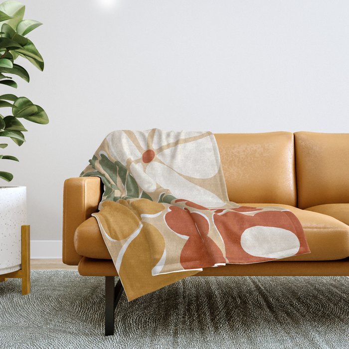 70s boho botanical flowers   Throw Blanket