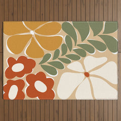70s boho botanical flowers   Outdoor Rug