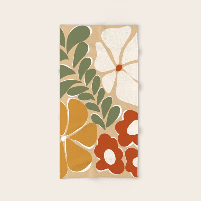 70s boho botanical flowers   Bath Towel