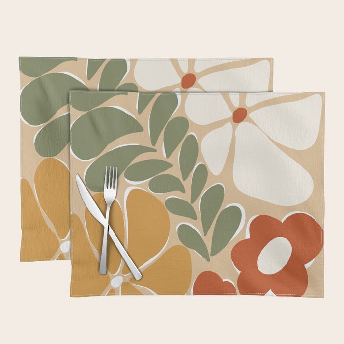 70s boho botanical flowers   Placemat