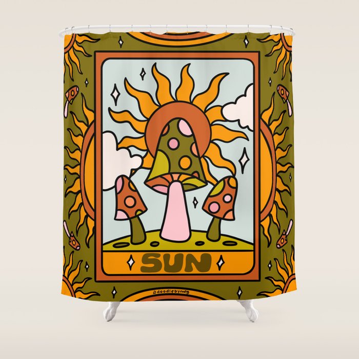 19. Sun Tarot Mushroom Shower Curtain