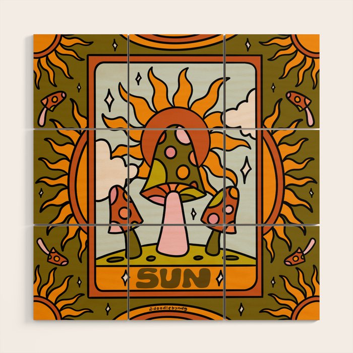 19. Sun Tarot Mushroom Wood Wall Art