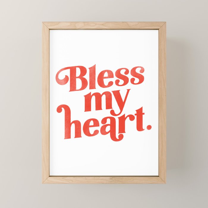 "Bless My Heart" Funny & Cute Red Typography Design Mini Art Print